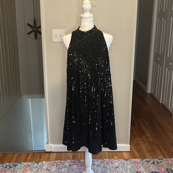 Crosby by Mollie Burch Annesley Sequin Sleeveless Halter Swing Dress NWT Size M - Picture 3 of 7